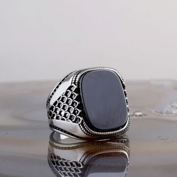 925 Ayar Gümüş Onix Taşlı Erkek Yüzük