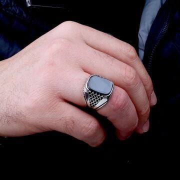 925 Ayar Gümüş Onix Taşlı Erkek Yüzük