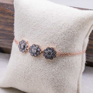 925 Ayar Gümüş Elmas Montür Papatya Bileklik