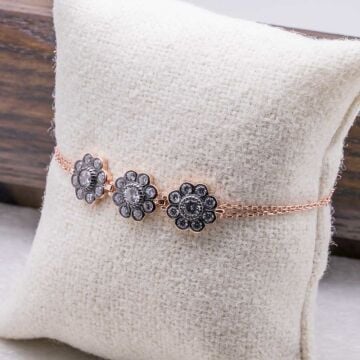 925 Ayar Gümüş Elmas Montür Papatya Bileklik