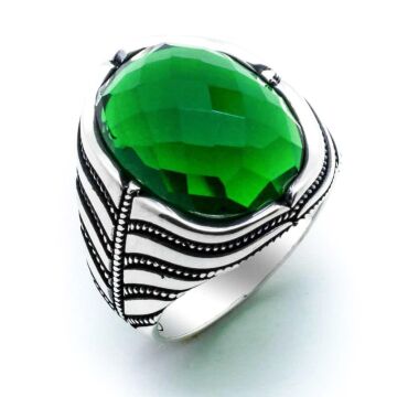 925 Ayar Gümüş Yeşil Zirkon  Taşlı  Yüzük