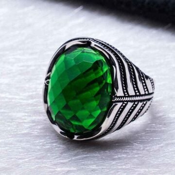 925 Ayar Gümüş Yeşil Zirkon  Taşlı  Yüzük