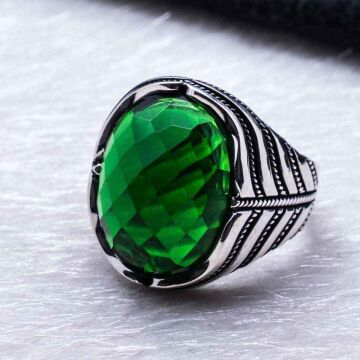 925 Ayar Gümüş Yeşil Zirkon  Taşlı  Yüzük