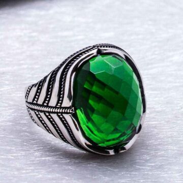 925 Ayar Gümüş Yeşil Zirkon  Taşlı  Yüzük