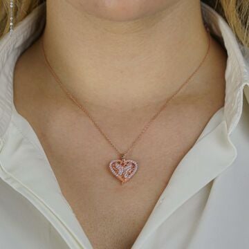 925 Ayar Gümüş Kalpli Kelebek Kolye