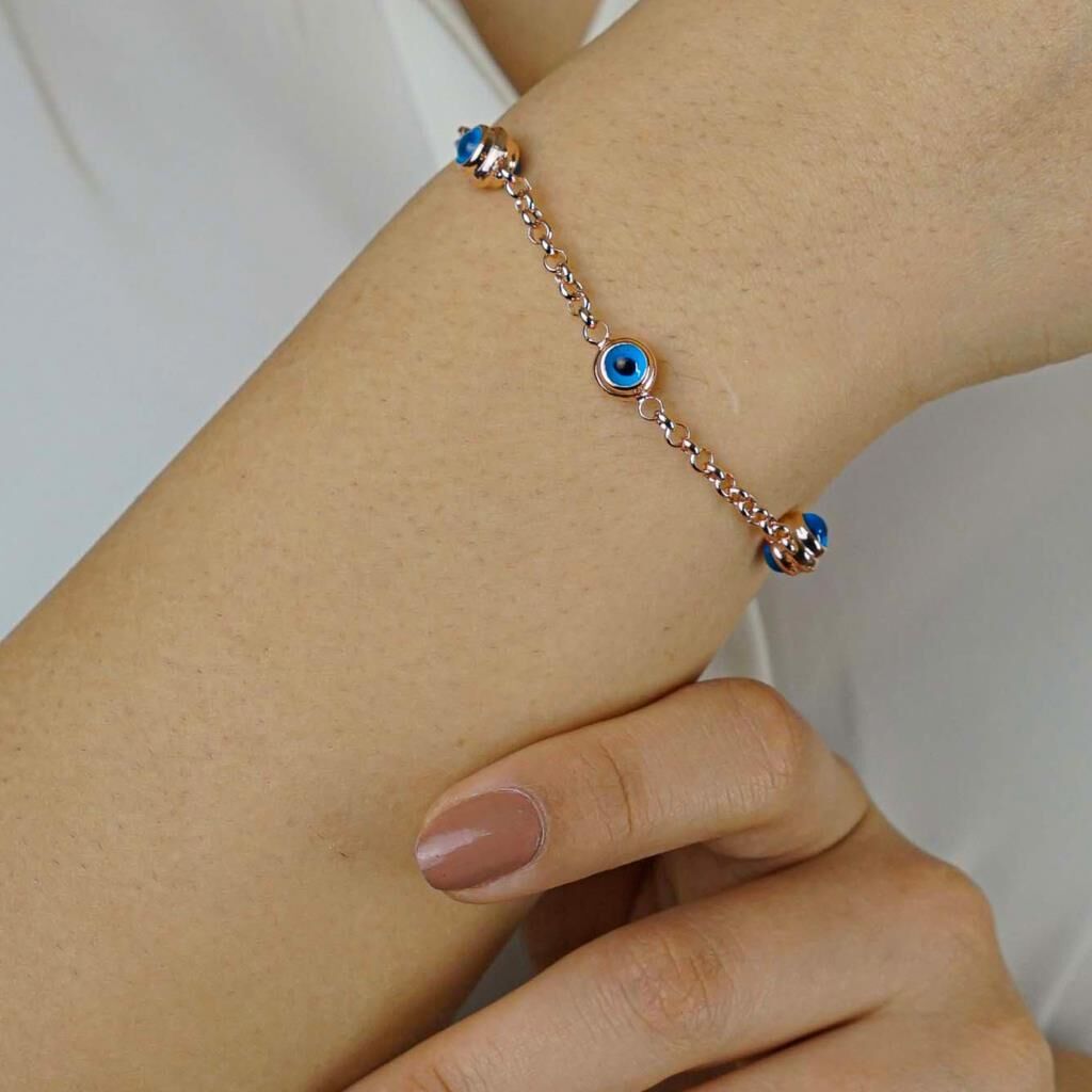 925 Ayar Gümüş Nazar Boncuklu  Bileklik