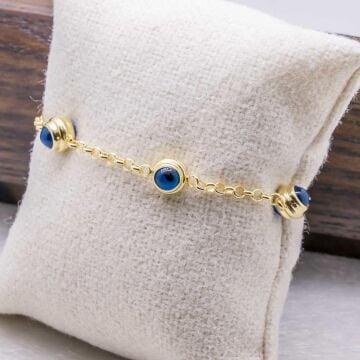 925 Ayar Gümüş Altın Kaplama Nazar Boncuklu Bileklik