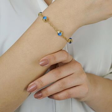 925 Ayar Gümüş Altın Kaplama Nazar Boncuklu Bileklik