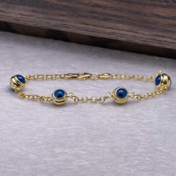 925 Ayar Gümüş Altın Kaplama Nazar Boncuklu Bileklik