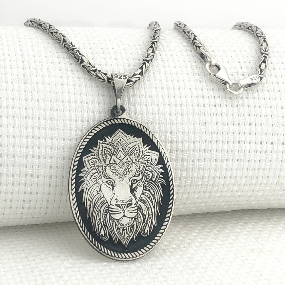 925 Ayar Gümüş Aslan Figürlü Kral Zincir Kolye