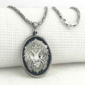 925 Ayar Gümüş Aslan Figürlü Kral Zincir Kolye
