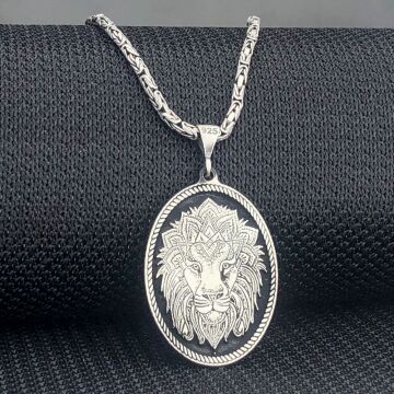 925 Ayar Gümüş Aslan Figürlü Kral Zincir Kolye
