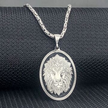 925 Ayar Gümüş Aslan Figürlü Kral Zincir Kolye