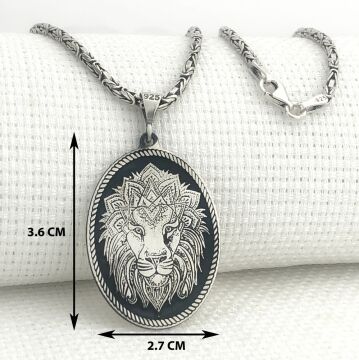 925 Ayar Gümüş Aslan Figürlü Kral Zincir Kolye
