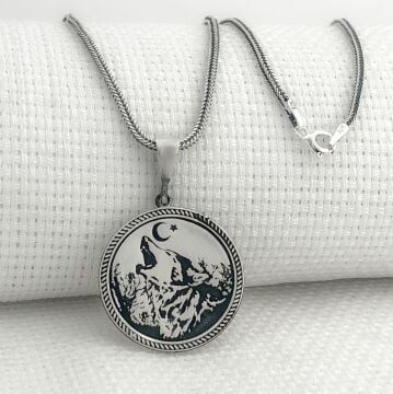 925 Ayar Gümüş Ayyıldız Bozkurt Tasarımlı Kolye