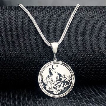 925 Ayar Gümüş Ayyıldız Bozkurt Tasarımlı Kolye