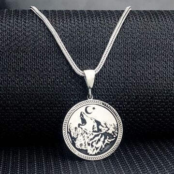 925 Ayar Gümüş Ayyıldız Bozkurt Tasarımlı Kolye