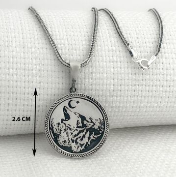 925 Ayar Gümüş Ayyıldız Bozkurt Tasarımlı Kolye