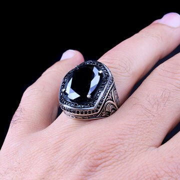 925 AYAR GÜMÜŞ ZİRKON TAŞLI KALEM MOTİFLİ YÜZÜK