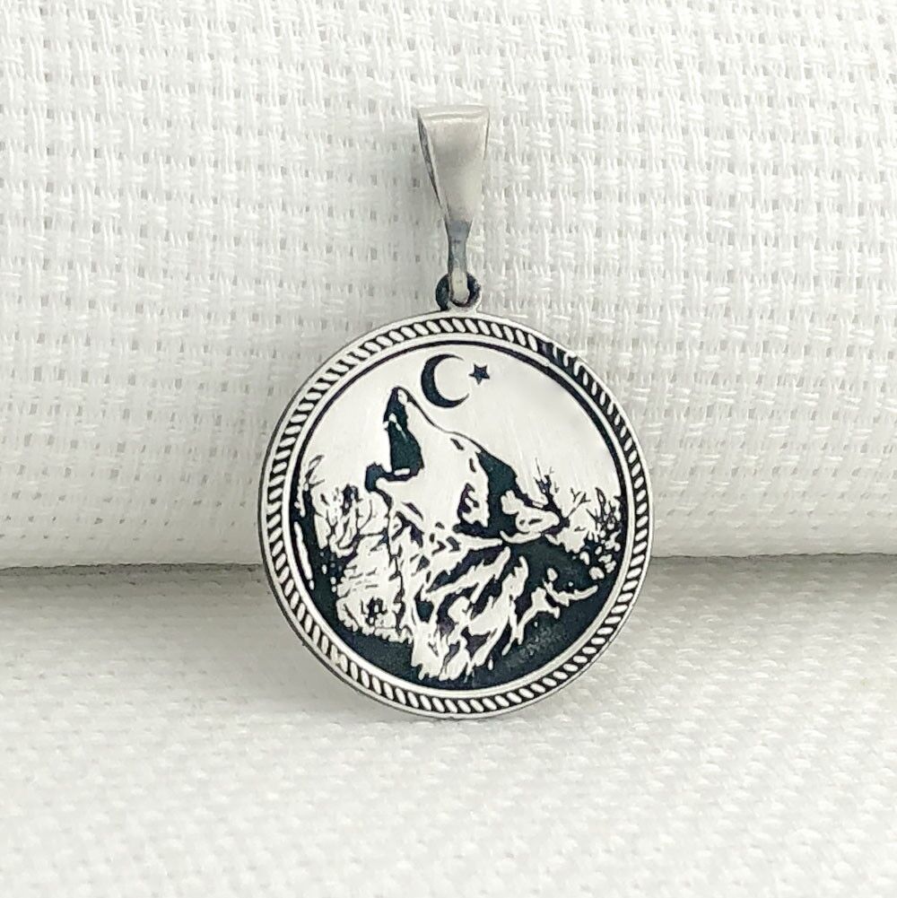 925 Ayar Gümüş Ayyıldız Bozkurt Tasarımlı Kolye Ucu