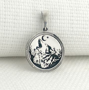 925 Ayar Gümüş Ayyıldız Bozkurt Tasarımlı Kolye Ucu