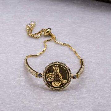 925 Ayar Gümüş Osmanlı Altın Kaplama Tuğrası Asansörlü Bileklik