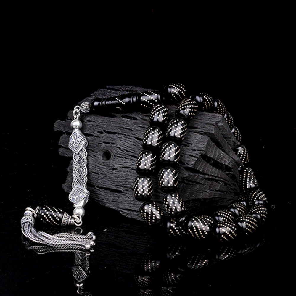 GÜMÜŞ PÜSKÜLLÜ GÜMÜŞ İŞLEME KAPSÜL ATEŞ KEHRİBAR TESBİH