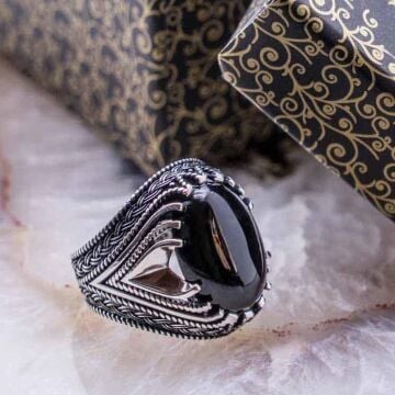 925 Ayar Gümüş Siyah Bombeli  Oniks Taşlı Yüzük
