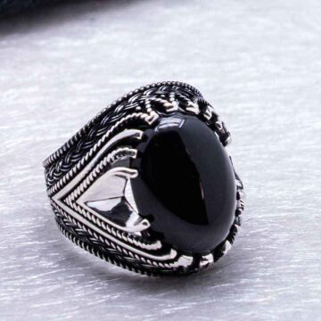 925 Ayar Gümüş Siyah Bombeli  Oniks Taşlı Yüzük
