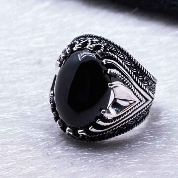925 Ayar Gümüş Siyah Bombeli  Oniks Taşlı Yüzük