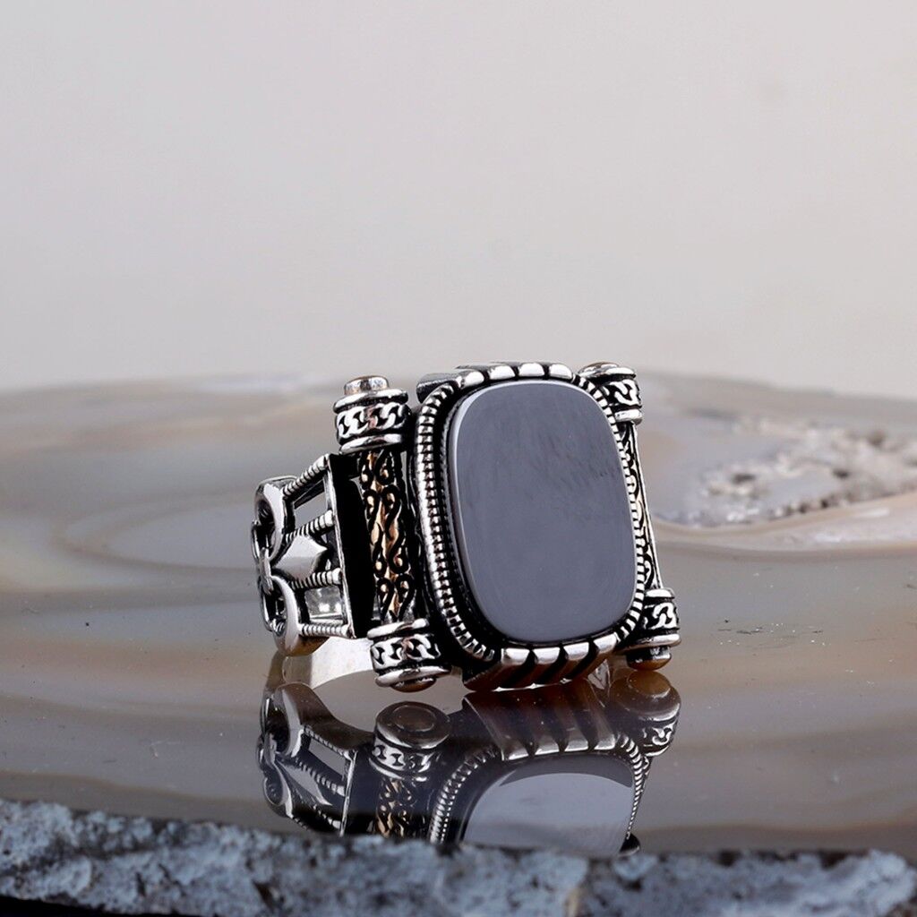 925 Ayar Gümüş Onix Taşlı Erkek Yüzük