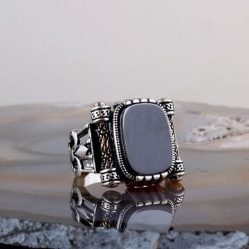 925 Ayar Gümüş Onix Taşlı Erkek Yüzük