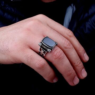 925 Ayar Gümüş Onix Taşlı Erkek Yüzük