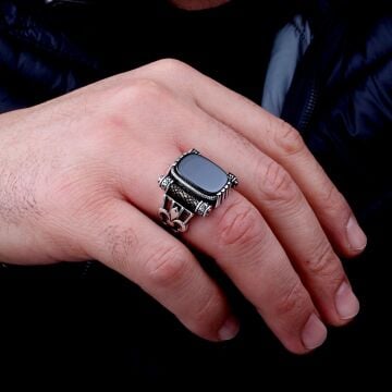 925 Ayar Gümüş Onix Taşlı Erkek Yüzük