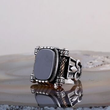 925 Ayar Gümüş Onix Taşlı Erkek Yüzük