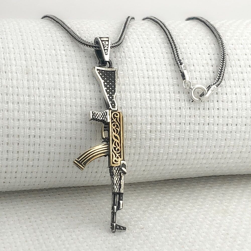 925 Ayar Gümüş Tüfek Tasarımlı Kolye