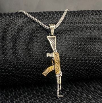 925 Ayar Gümüş Tüfek Tasarımlı Kolye