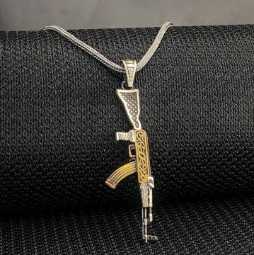 925 Ayar Gümüş Tüfek Tasarımlı Kolye