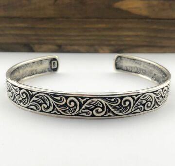 925 Ayar Gümüş Ayarlanabilir Erkek Kelepçe Bileklik