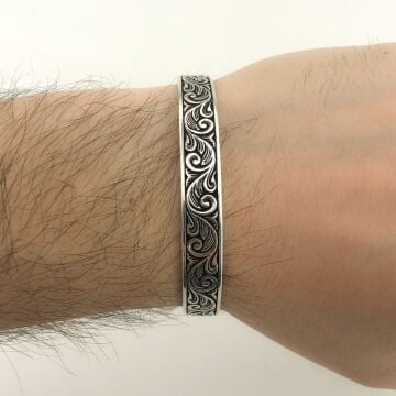 925 Ayar Gümüş Ayarlanabilir Erkek Kelepçe Bileklik