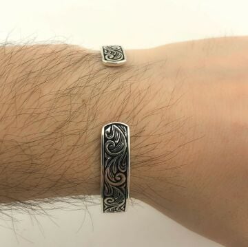925 Ayar Gümüş Ayarlanabilir Erkek Kelepçe Bileklik
