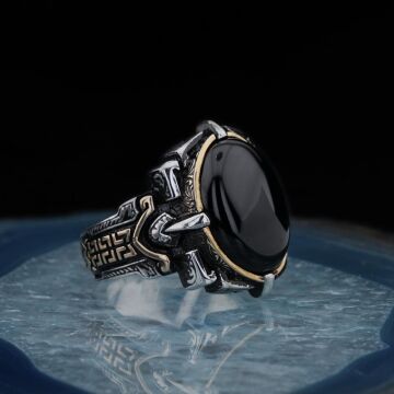 925 Ayar Gümüş Oval Oniks Taşlı Erkek Yüzük