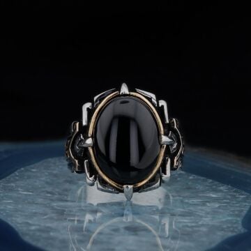 925 Ayar Gümüş Oval Oniks Taşlı Erkek Yüzük