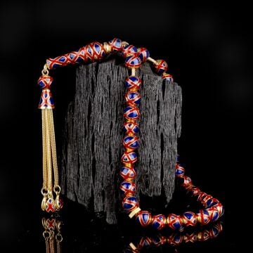 LACİVERT KIRMIZI RENK MİNELİ 925 AYAR GÜMÜŞ TESBİH