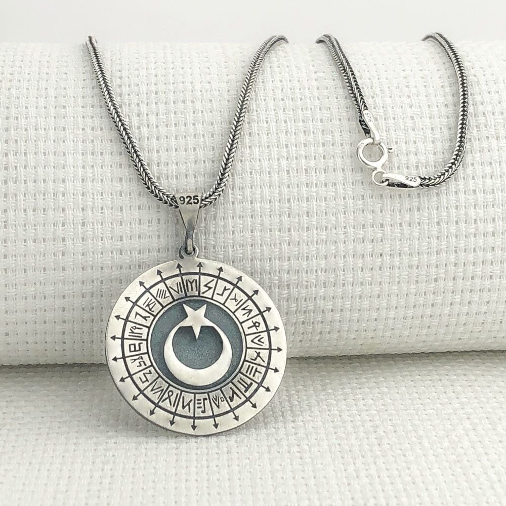 925 Ayar Gümüş Türk Boyları Simgeli Ayyıldız Kolye