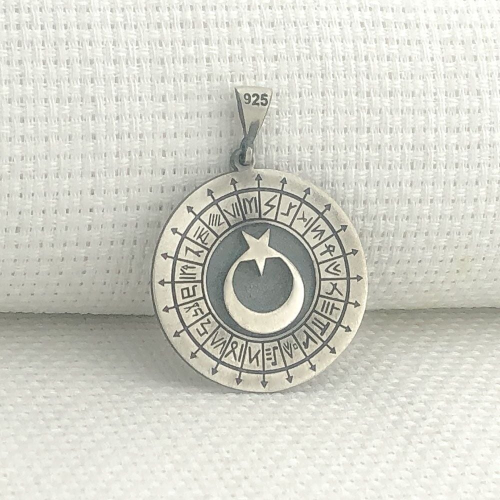 925 Ayar Gümüş Türk Boyları Simgeli Ayyıldız Kolye Ucu