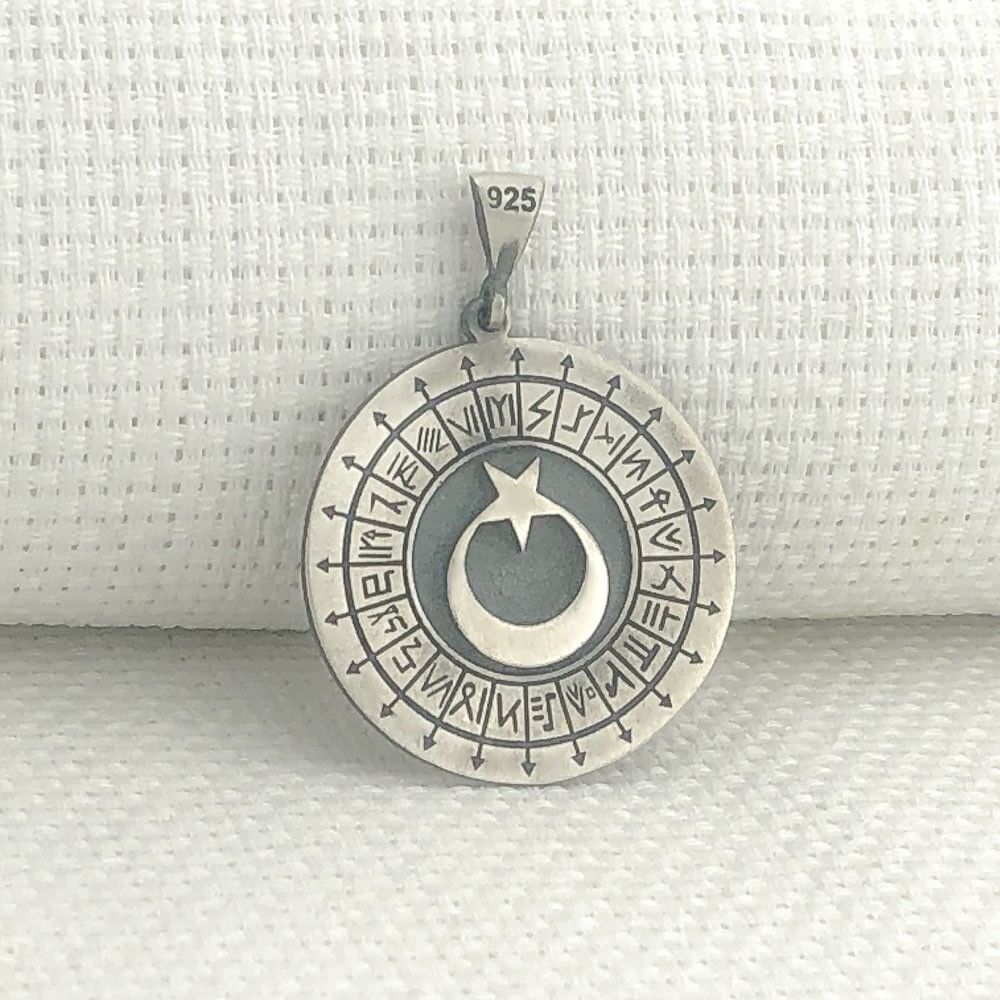 925 Ayar Gümüş Türk Boyları Simgeli Ayyıldız Kolye Ucu