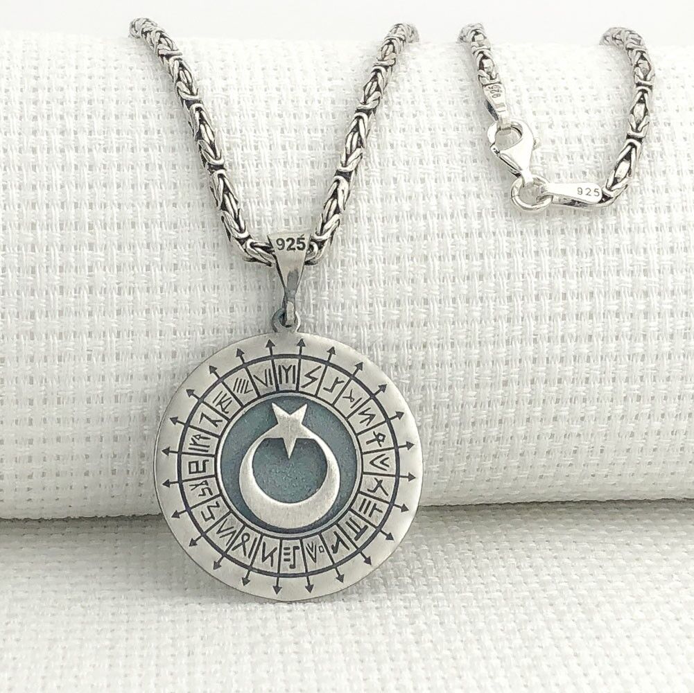 925 Ayar Gümüş Türk Boyları Simgeli Ayyıldız Kral Zincir Kolye
