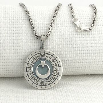 925 Ayar Gümüş Türk Boyları Simgeli Ayyıldız Kral Zincir Kolye