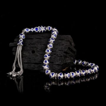 LACİVERT RENK MİNELİ ZİRKON TAŞLI 925 AYAR GÜMÜŞ TESBİH